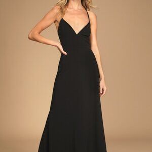 NWT Lulus Be My Date Black Lace-up Maxi Dress - Size S